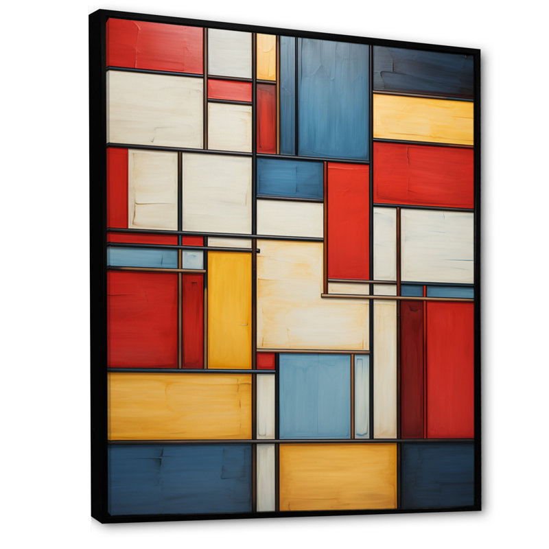 «Geometric Abstraction Composition II», art abstrait géométrique encadré, Cadre flottant noir, H 32 po x l 16 po x P 1 po