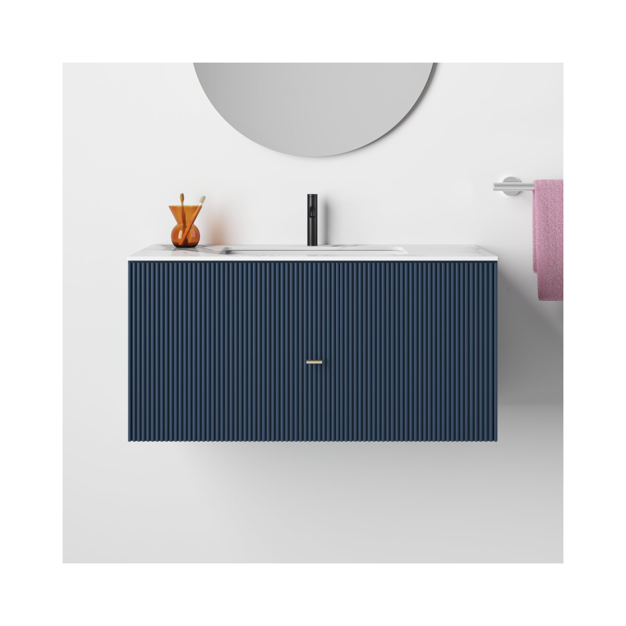 Jamell 42 Wall Mount Modern Bathroom Vanity, White, Dark Blue