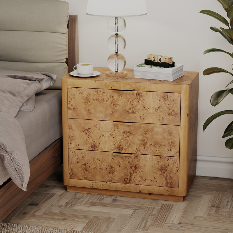 Manish Fully Assembled Rustic Farmhouseburl Finish 3 Drawer Nightstand Dresser, Rustic Farmhouseburl