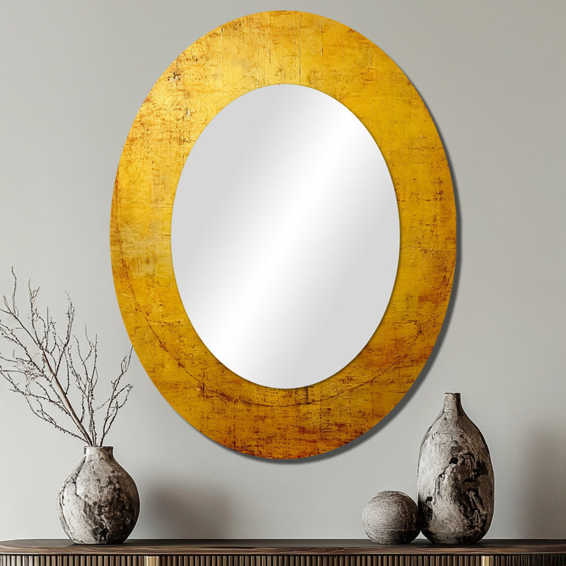 Ancienne opulence rétro or abstrait - miroir mural ovale doré, 40 po x 30 po