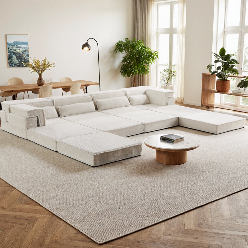 Canapé-lit modulaire avec repose-pieds Boneless, White Fabric