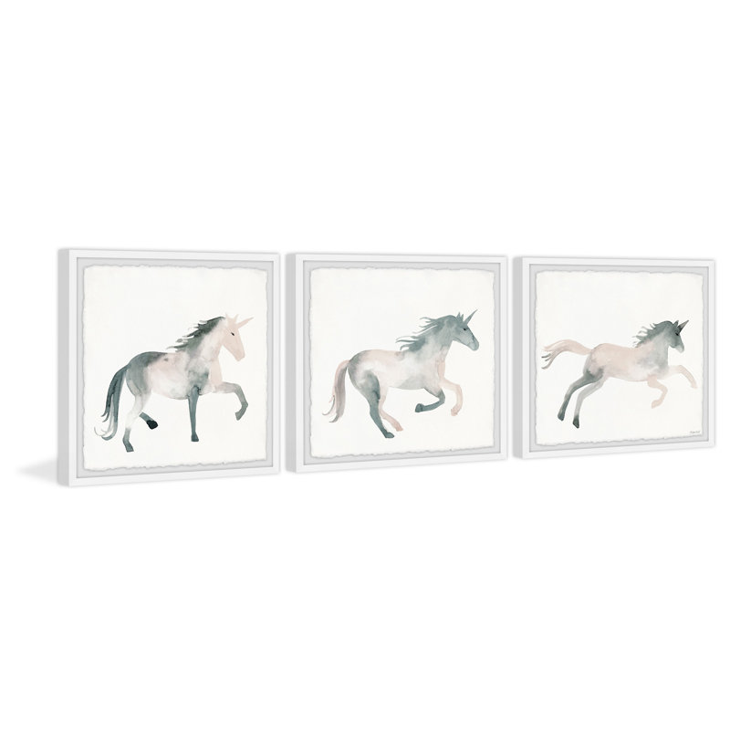 «Gammill Dancing Unicorn», ensemble de 3 reproductions encadrées, H 24 po x l 24 po x P 1,5 po