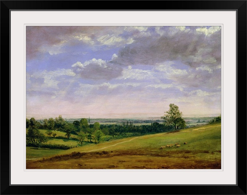 «View from Highgate Hill» par John Constable - reproduction imprimée, H 26 po x l 32 po x P 1 po, Cadre noir
