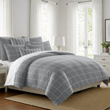 Shay Window Pane Gray Cotton Duvet Cover Set  8 Piece