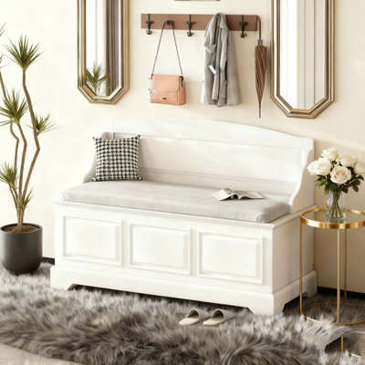 Retro Shoe Storage Bench with Safe Soft-Close Devices,Storage Chest with Hidden Storage and Cushion for Entryway by Latitude Run
