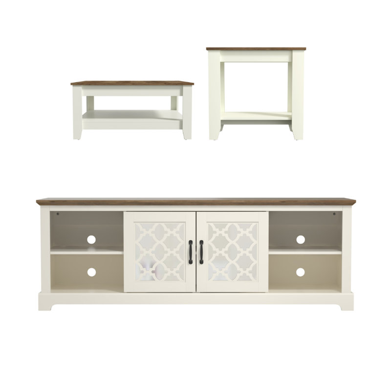 Weddel Basilico Transitional Coordinated 3 Piece Living Room Furniture Set, Knotty Oak, Knotty Oak
