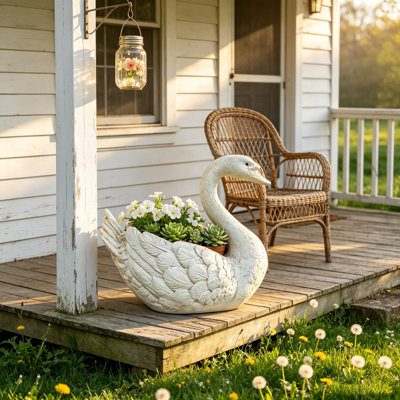 White Swan Statue Planter