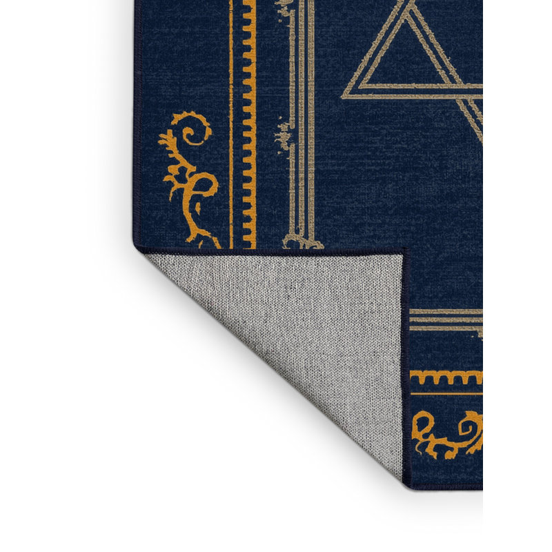 Machine Washable Merrionette Hanukkah Modern & Contemporary Abstract Rug in Blue – Navy Binding, 3x5