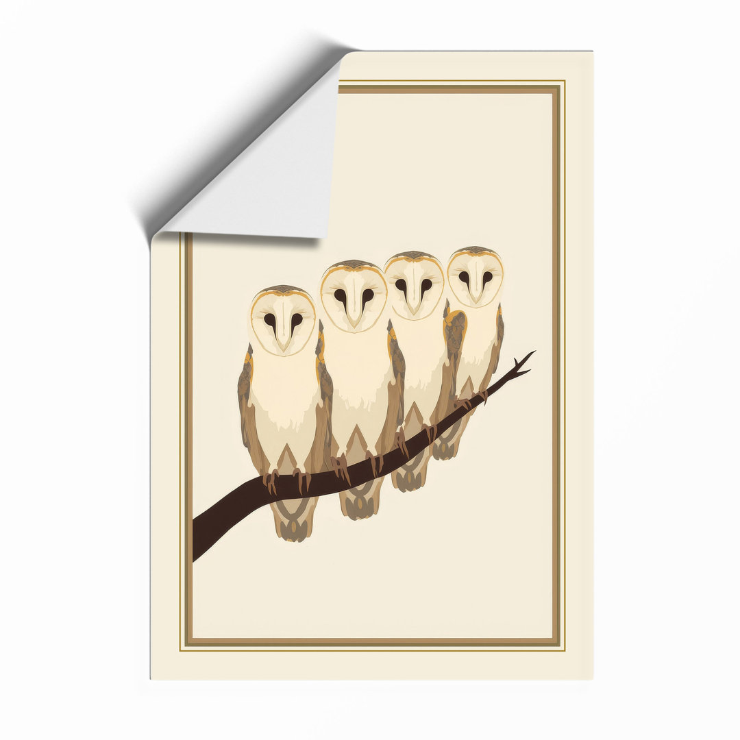 Barn Owls on Branch Botanical - Framed Print