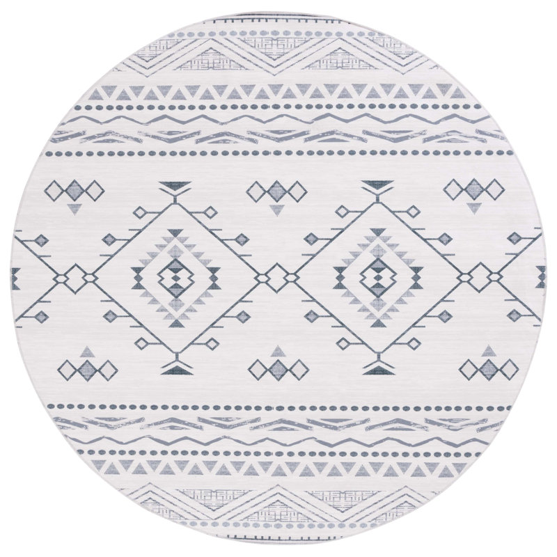 Arizona Lomanto Machine Washable Non-Slip White & Grey Rug, Round 183cm