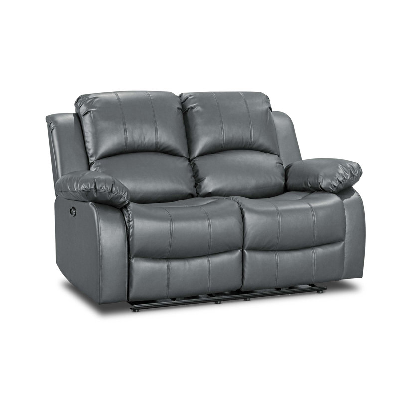 Lowell Faux Leather Reclining Loveseat, Lowell Grey Faux Leather, 2