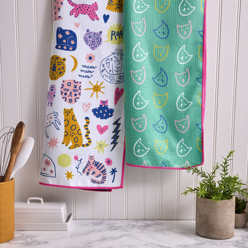  Printed Microfiber Dishtowel Set/2, Mushroom Meadow