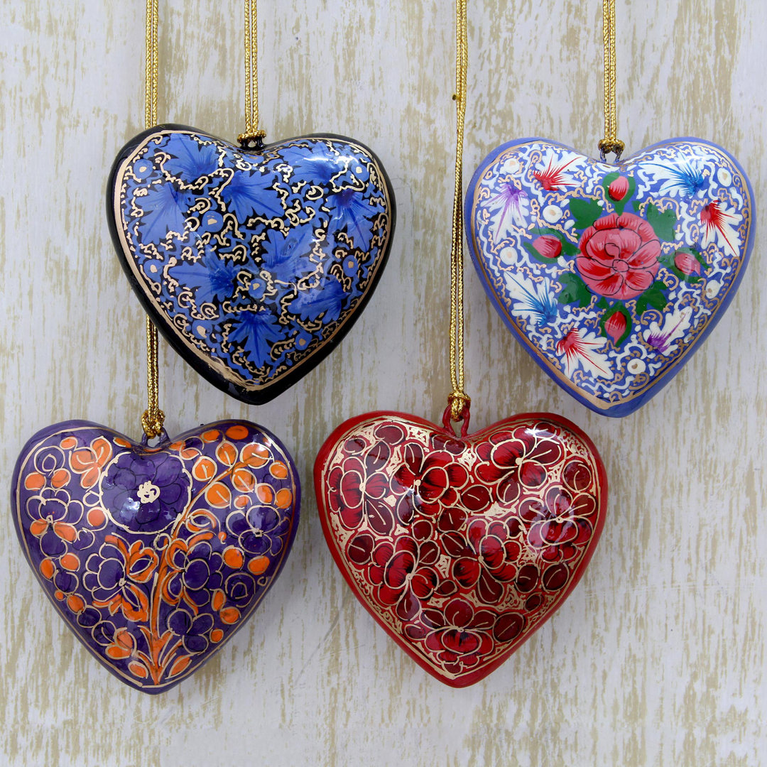 4 Piece Bouquet of Hearts Artisan Crafted Papier Mache Flower Hearts Holiday Shaped Ornament Set (Set of 4) The Holiday Aisle®