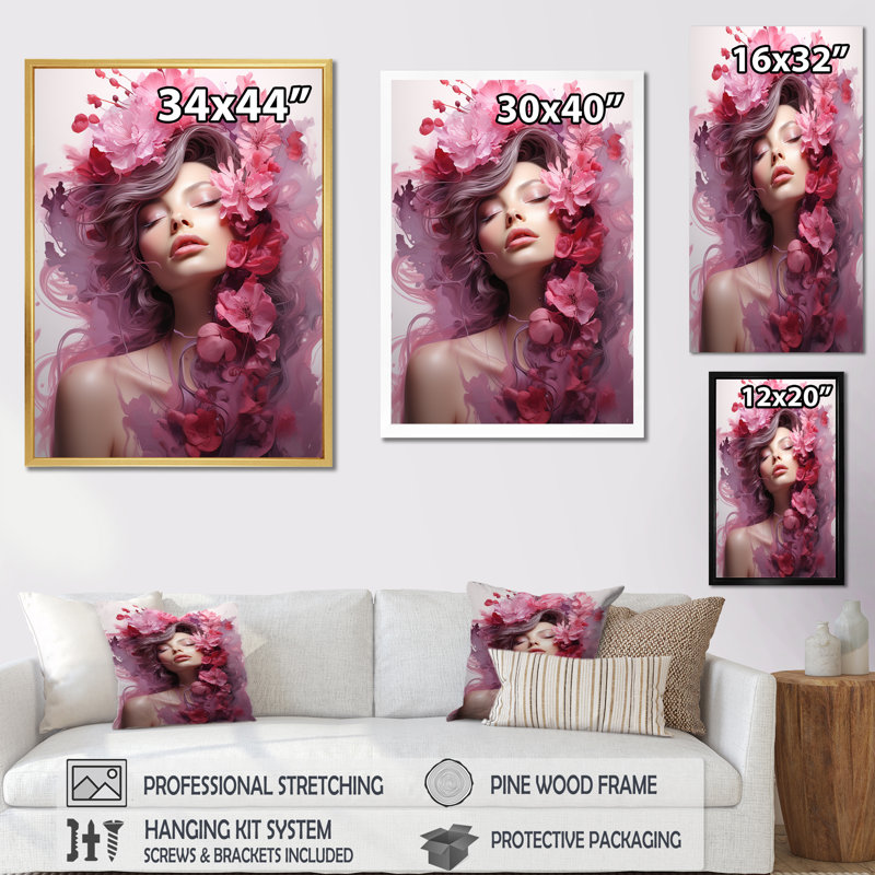 Extravaganza mauve à motif floral, H 20 po x l 12 po x P 1 po, Cadre flottant doré