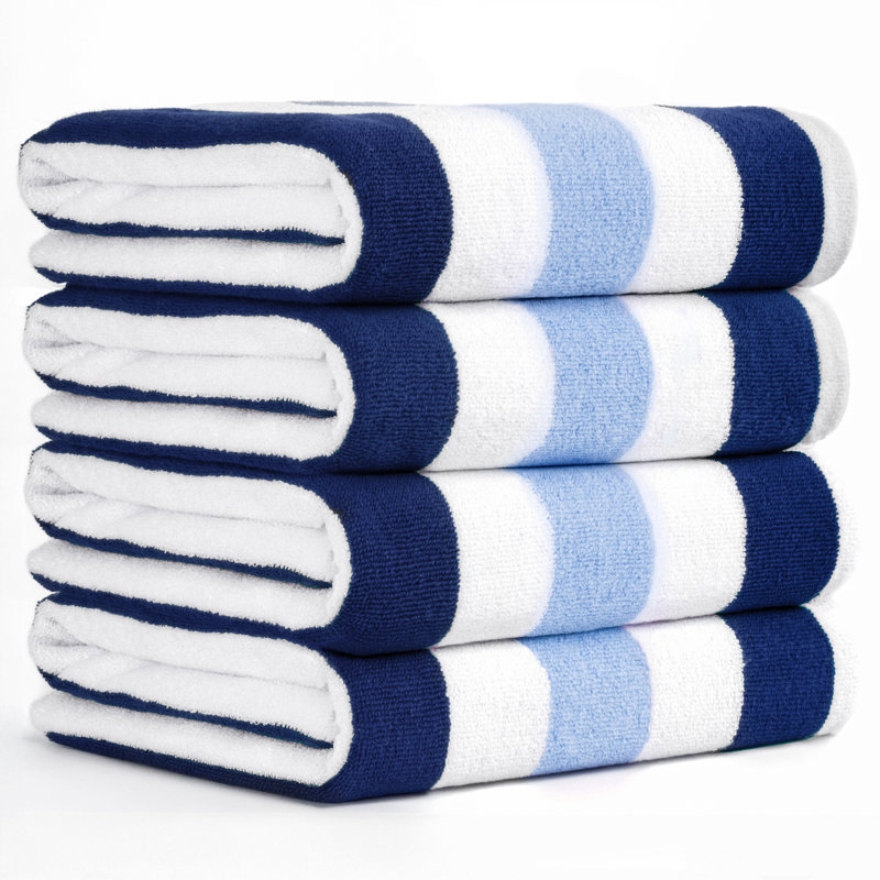 Devontia Cabana Striped Beach Towels, 30x60 inch 4 Piece Oversize Pool Towels, Navy Blue Sky Blue