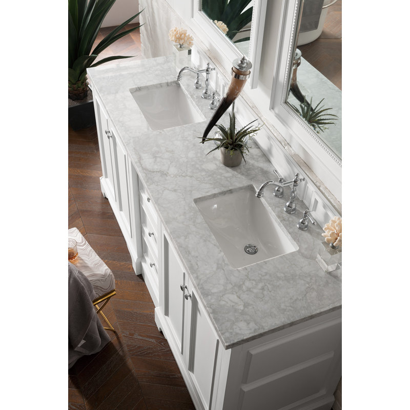 De Soto 72'' W Double Vanity, Carrara White, 8" Widespread