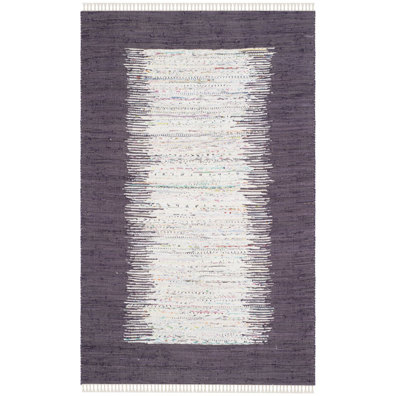 Tapis mauve / blanc en coton tissé à plat à la main Paynter, Rectangle 4 pi x 6 pi