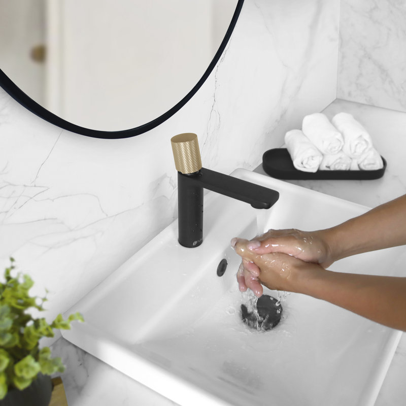 Stylish Solace Riela One-Handle 7 1/2" Centerset Bathroom Faucet, Matte Black/Gold