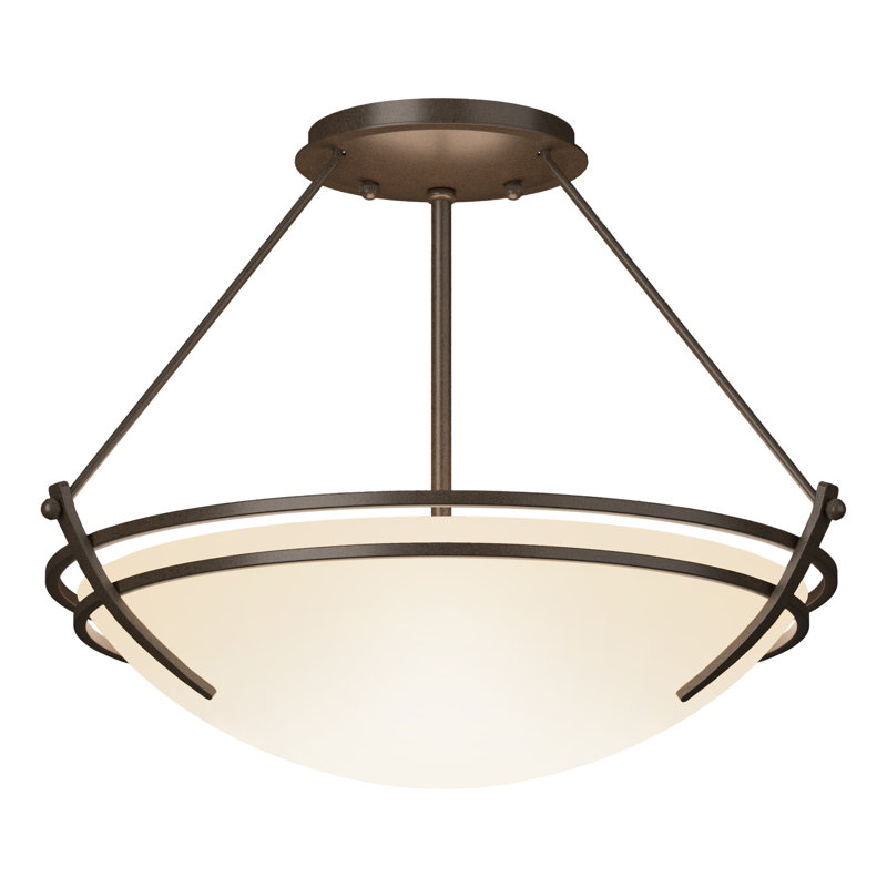 Tryne Semi Flush Mount, Bronze, Opal, 12.5" H x 16.4" W x 16.4" D