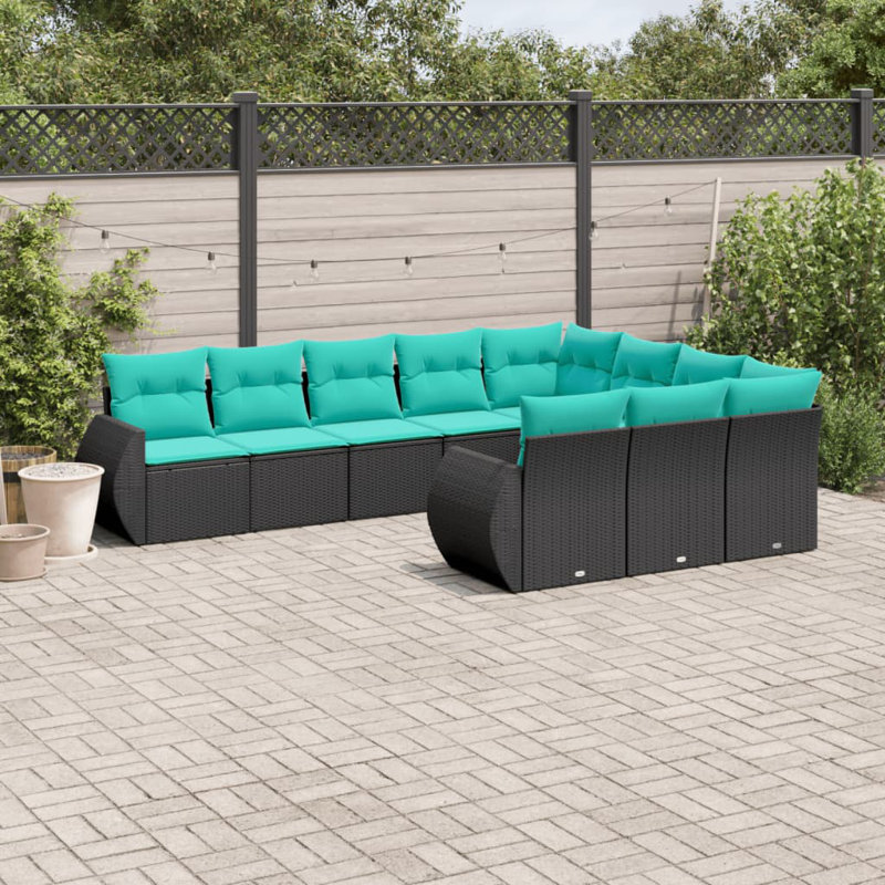  Ensemble de canapé de patio 10 pièces avec coussins en rotin de polyester noir
