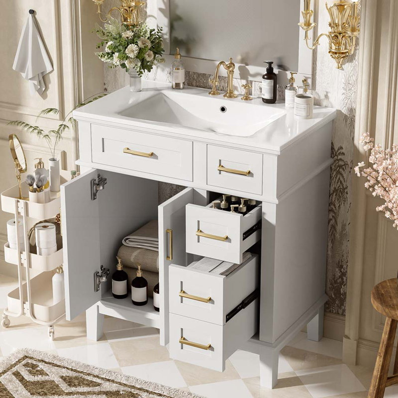 Meuble-lavabo 30 po avec lavabo en céramique, Blanc