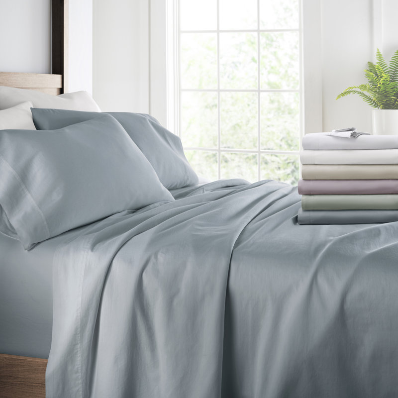 Twin Blue Solid Cotton Pillow Cover Set of Three