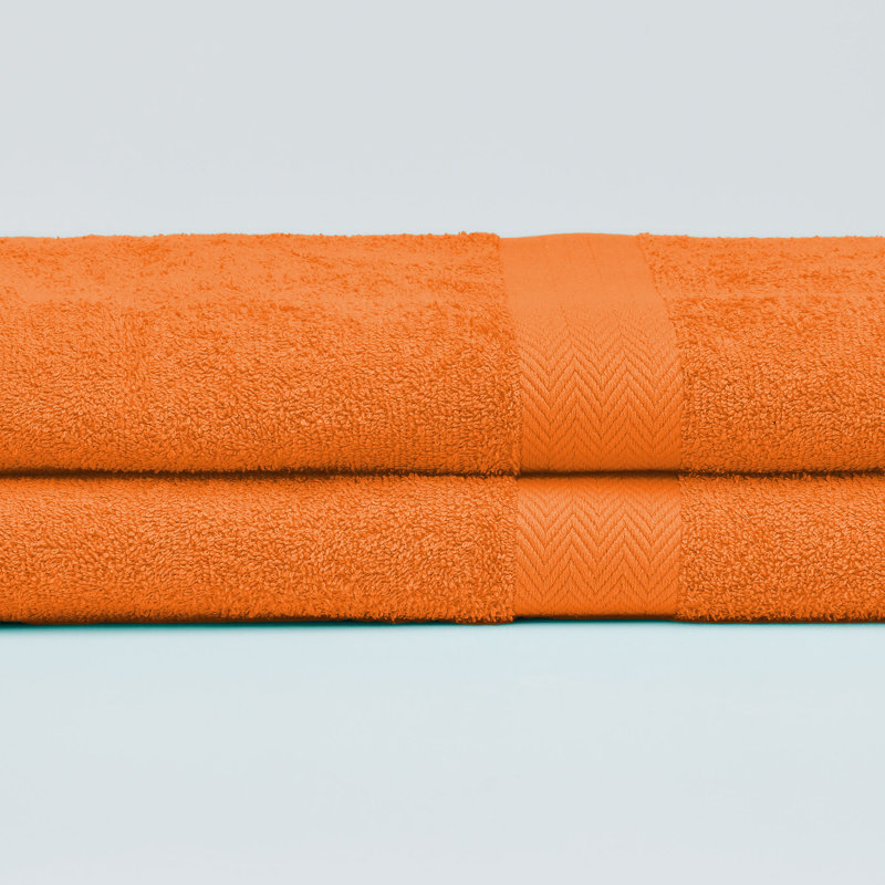 Deluxe 2-piece 100% Cotton Bath Shee In Orange, Orange