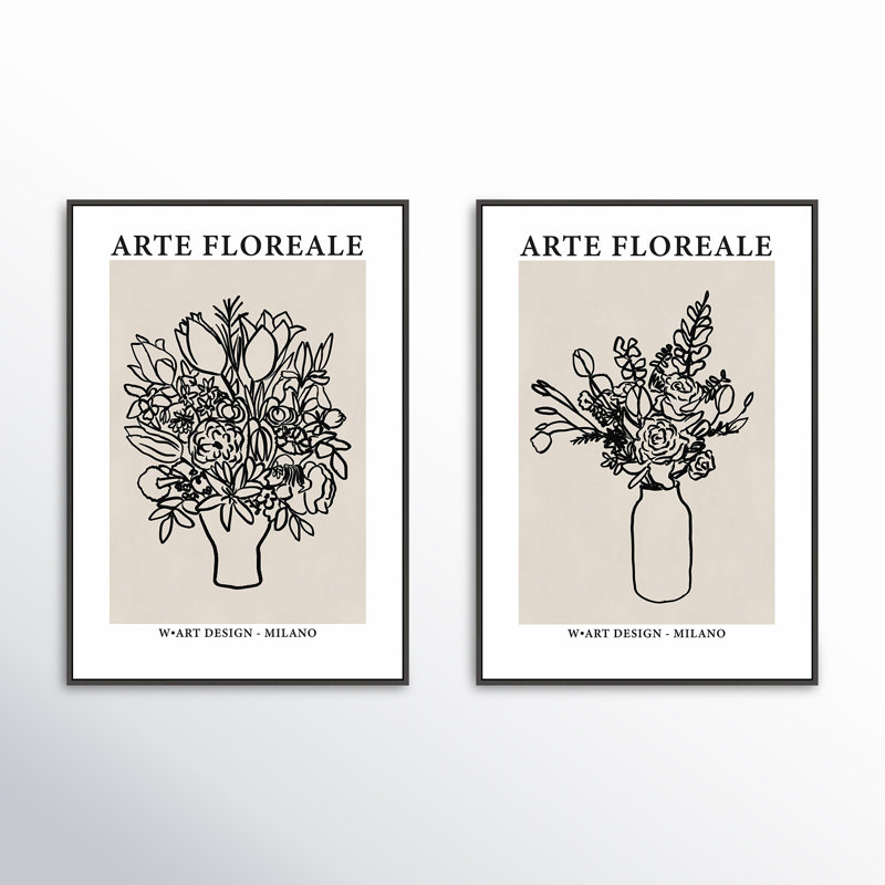 Arte Floreale Set by Romina Gadler, Black Canvas Framed, 20" H x 14" W