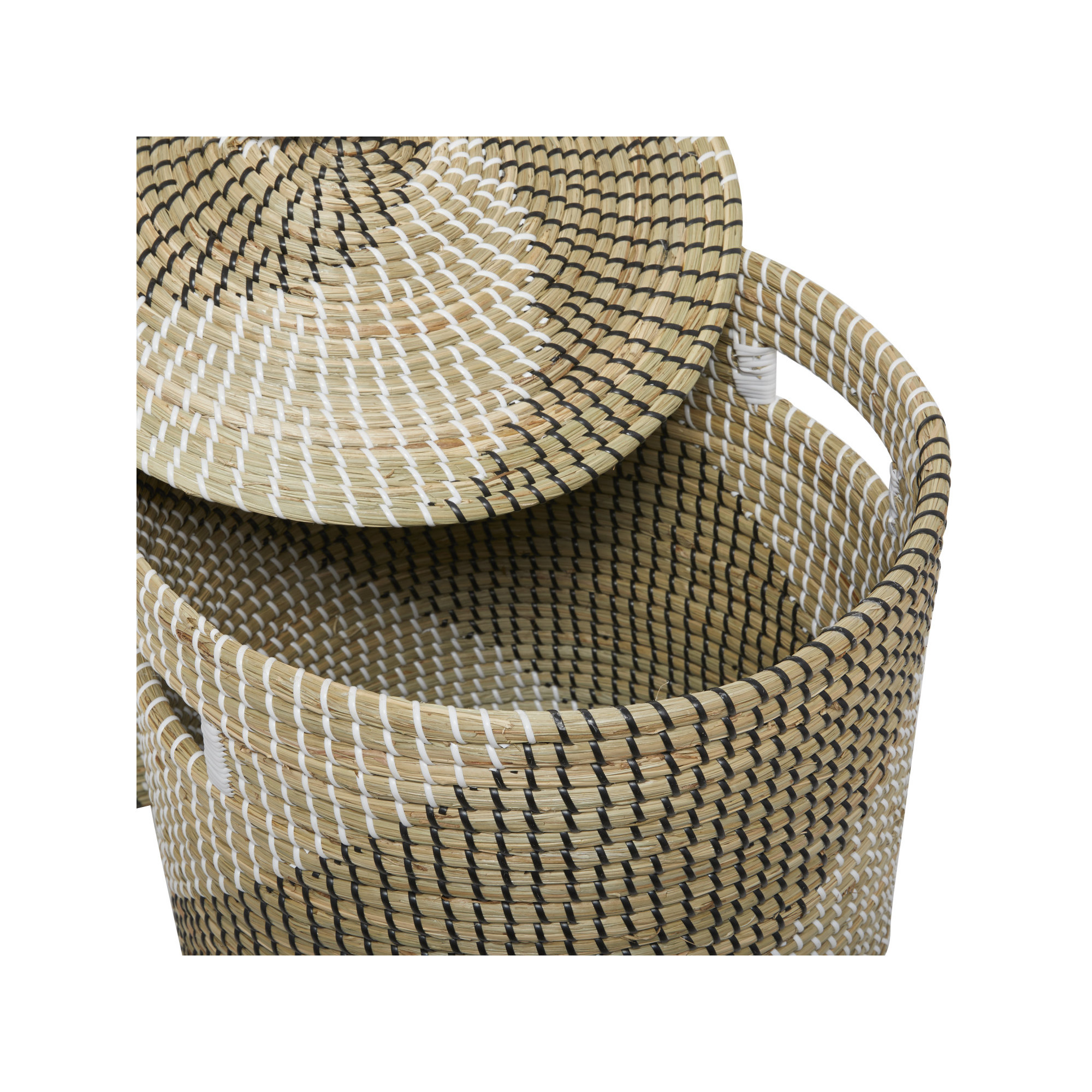 Seagrass Handmade Two Toned Decorative and Functional Storage Basket with Matching Lids