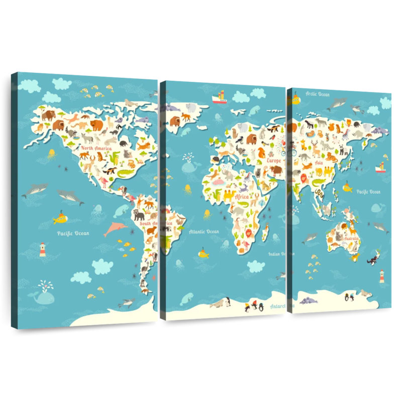 Aliaz Animal World Map For Kids, 42" H x 65" W