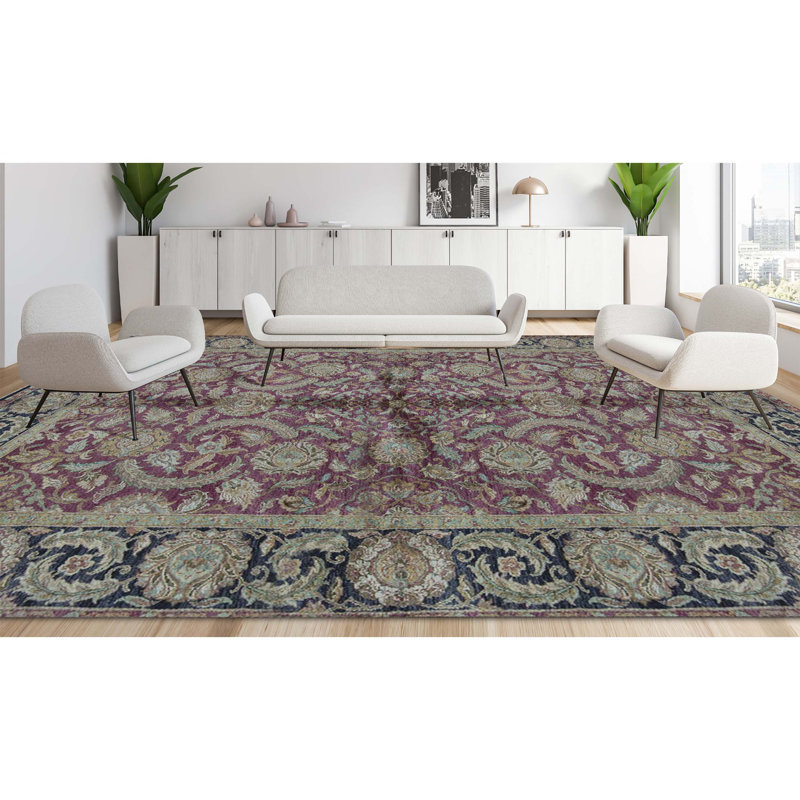 Suruchi Wool Oriental Area Rug in Purple/Black, Rectangle 4'2" x 6'5"