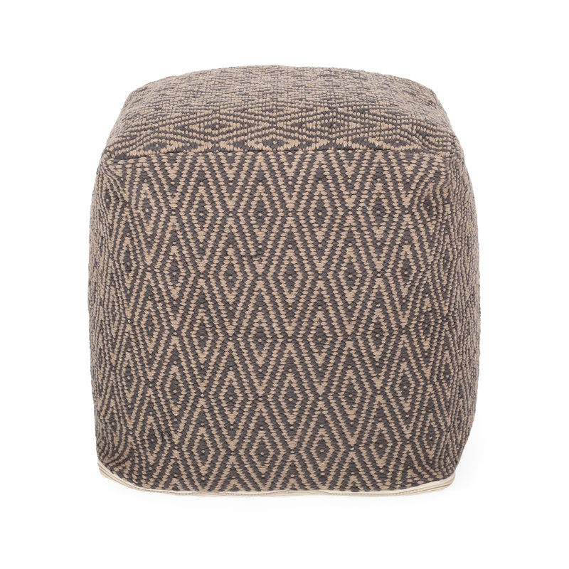 Ornement en forme de pouf en coton tissé à la main gris foncé et brun foncé - 15 po x 15 po x 15 po, capacité de 250 lb de diamants subtils, nettoyer les taches à la main en gris de 15 po