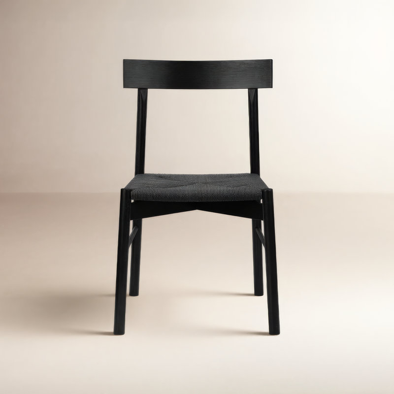 Hamm Solid Oak Dining Chair with Handwoven Rope Seat, Pitch Black