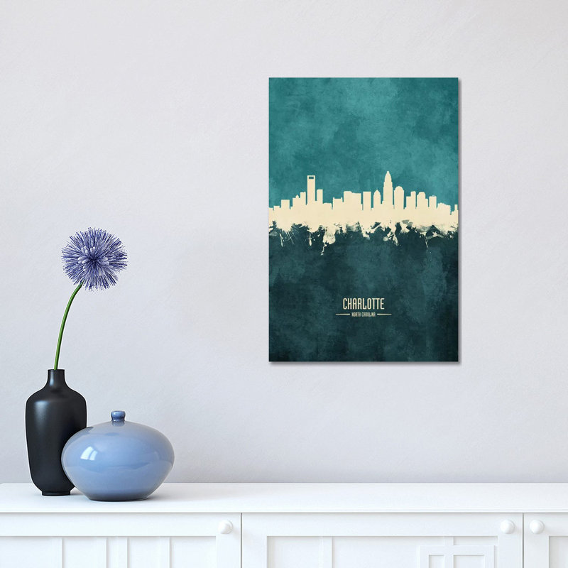 «Charlotte North Carolina Skyline» par Michael Tompsett, reproduction d'art sur toile tendue, H 18 po x l 12 po x 1,5 po
