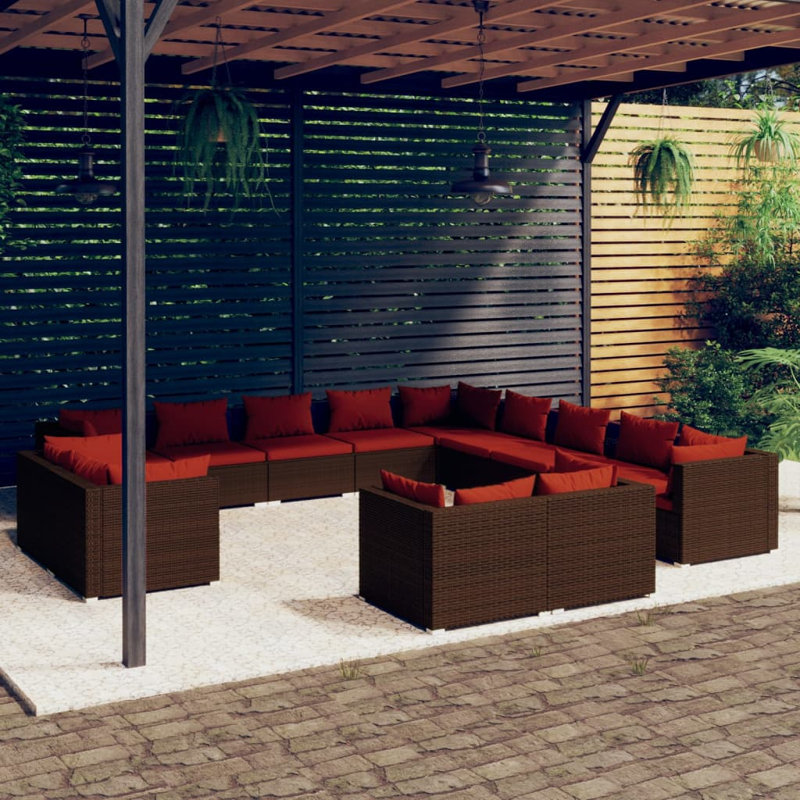 13 Piece Lounge Sofa Seating Group, Cinnamon Red, Brown