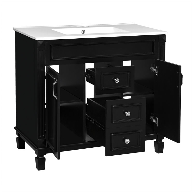 Meuble-lavabo 36 po avec lavabo supérieur, Noir