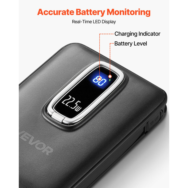 Chargeur magnétique, bloc-piles de 10 000 mAh, chargeur portable sans fil compatible MagSafe, avec affichage à DEL intelligent, support pliable, charge rapide pour les séries iPhone 16/15/14/13/12, Samsung, Hua