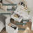 White Makeup Vanity Desk with Round Mirror and Lights, 2 in 1 Nightstand, Dressing Table with a Chair