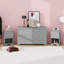 Ensemble de chambre à coucher 3 pièces, commode 6 tiroirs et deux tables de chevet avec poignées en métal, design élégant et style rétro-1329255951