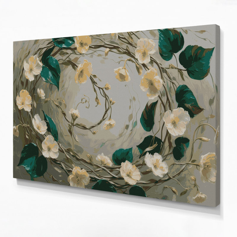 «Botanical Honeysuckle», art mural sur toile beige, H 16 po x l 20 po