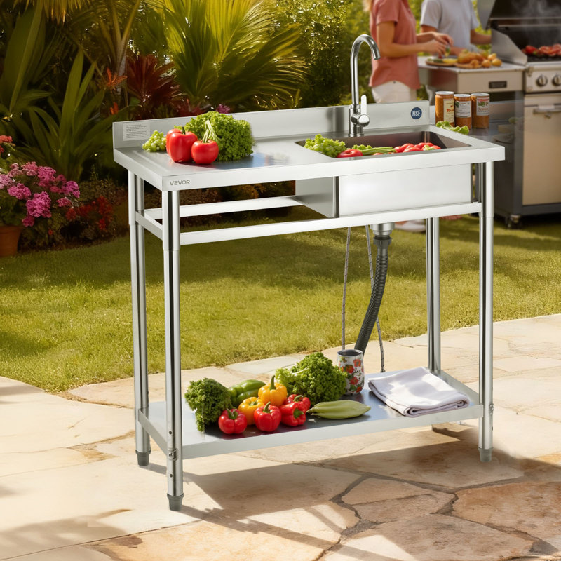 Évier utilitaire en acier inoxydable, évier de cuisine à cuve simple autoportant avec robinet, 39,4 x 19,7 x 37 po, lavabo gauche avec tuyau d'eau chaude et froide pour le garage, le restaurant, la buanderie