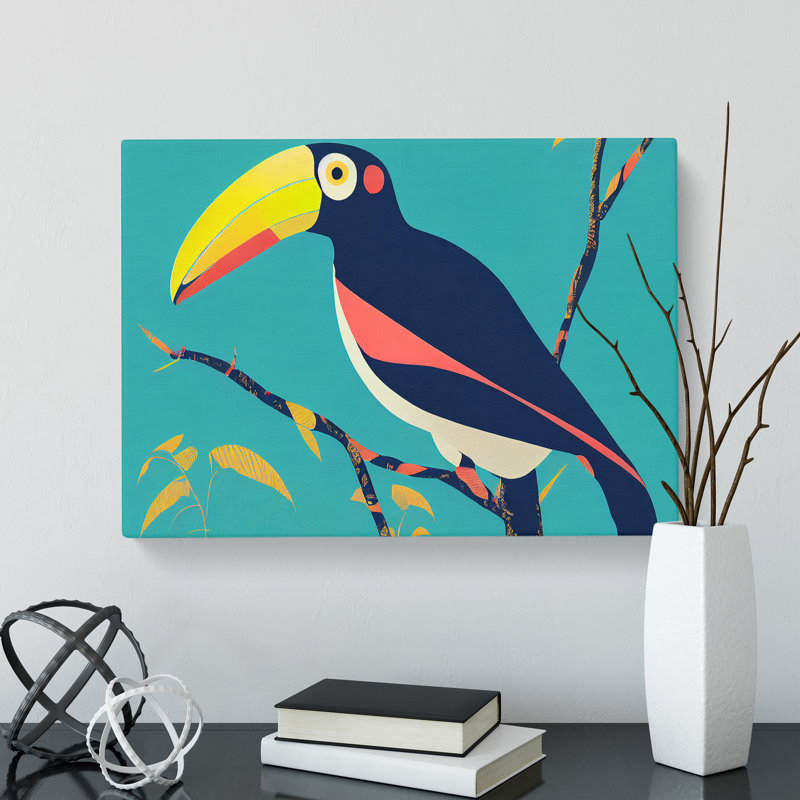 Quirky Toucan Bird Abstract - Wrapped Canvas
