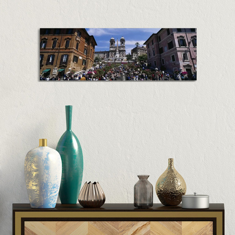 Low Angle View of Tourist on Steps, Spanish Steps, Rome, Italy 1 Piece Wrapped Canvas Panoramic Wall Art