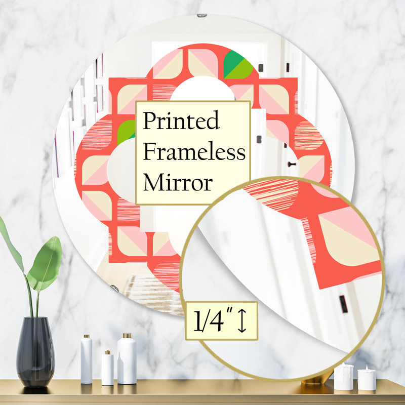 Miroir mural quadrilobé à motif géométrique rétro et quadrilobe, H 31,5 po x l po