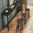 Modern Minimalist 3-Person Bar Table And Stool Set – Rectangle Bar Counter With Iron Legs And Wooden Seats