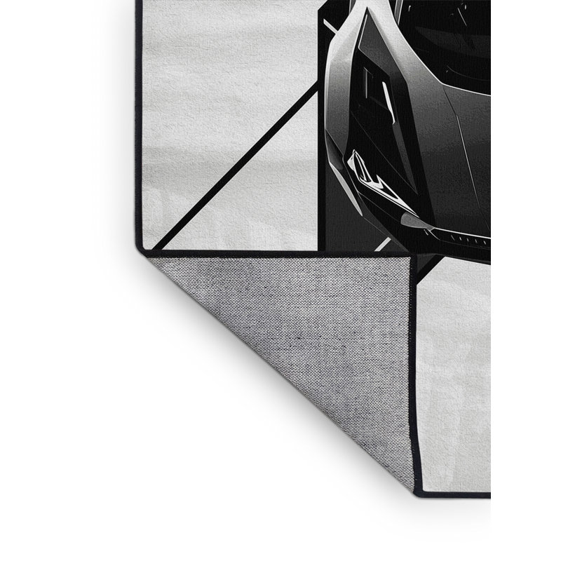 Machine Washable Vehicles And Transportation Futuristic Concept Car Modern Geometric Shapes Rug in Green – Black Binding, 2x4
