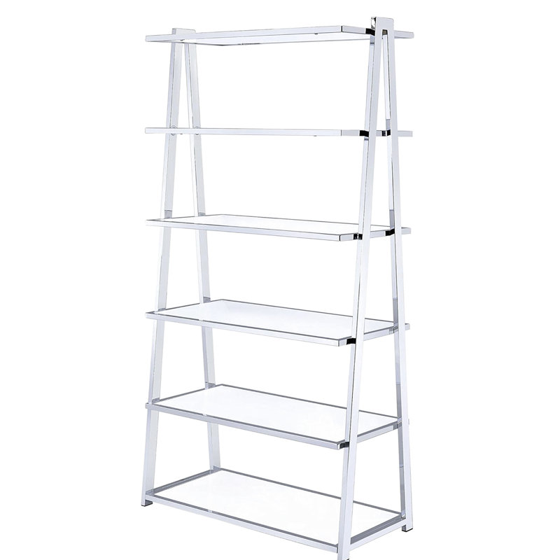 6 White High Gloss Wooden Shelf With Open Back Metal Frame, Suitable For Storage, 35.28 In Depth, 15.67 Width, 68.98 Height, 85.83 Lb Weight 6 Fixed Shelves Bookshelf Ideal Small Spaces,