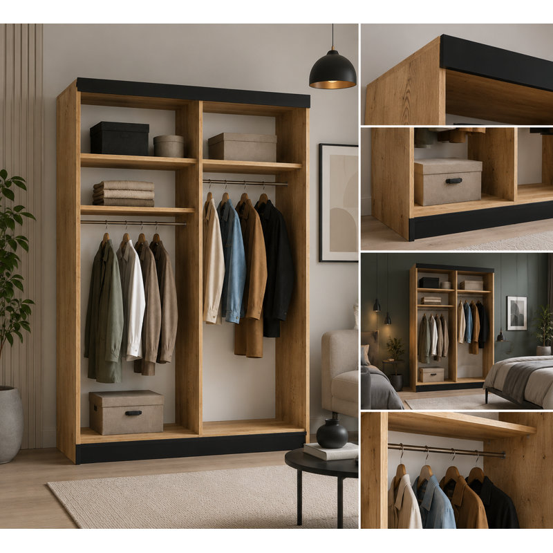 Cecillia 2 Door Glass Wardrobe, 205cm H x 140cm W x 60cm D, Light Brown