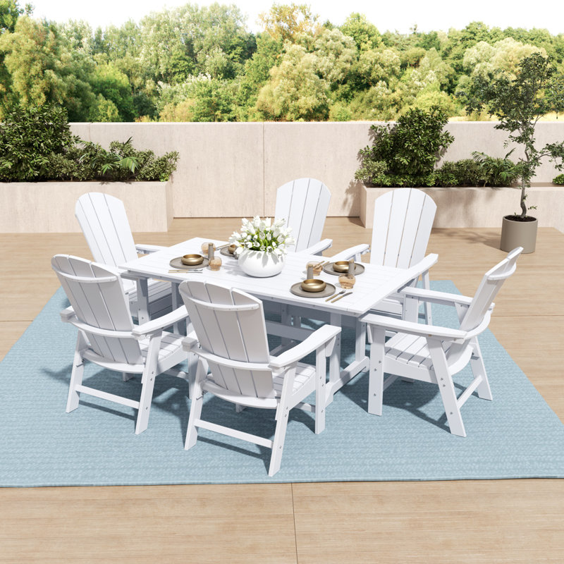 Aleera 7-Piece Plastic Dining Set with Umbrella Hole, White
