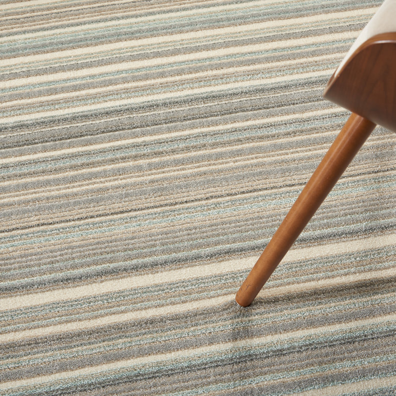 Tapis gris / ivoire / bleu tissé à la main Patchway, Rectangle 5 pi 3 po x 7 pi 3 po
